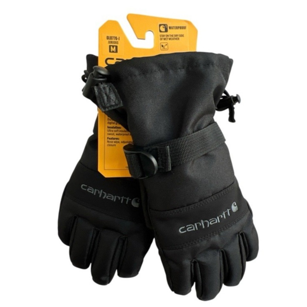 Carhartt Kids M Waterproof Insulated Gauntlet Gloves Black GL0776 NWT NEW